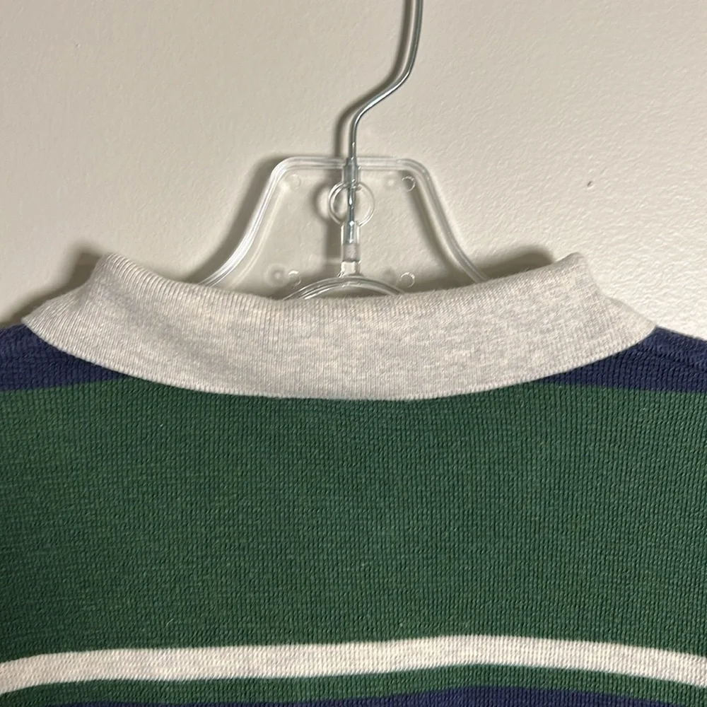 Vintage Polo Ralph Lauren Terrycloth Cotton Polo Green Navy White striped Sz XL - Picture 8 of 11
